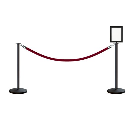 MONTOUR LINE Stanchion Post and Rope Kit Black, 2FlatTop 1Maroon Rope 8.5x11V Sign C-Kit-1-BK-FL-1-Tapped-1-8511-V-1-PVR-MN-PS